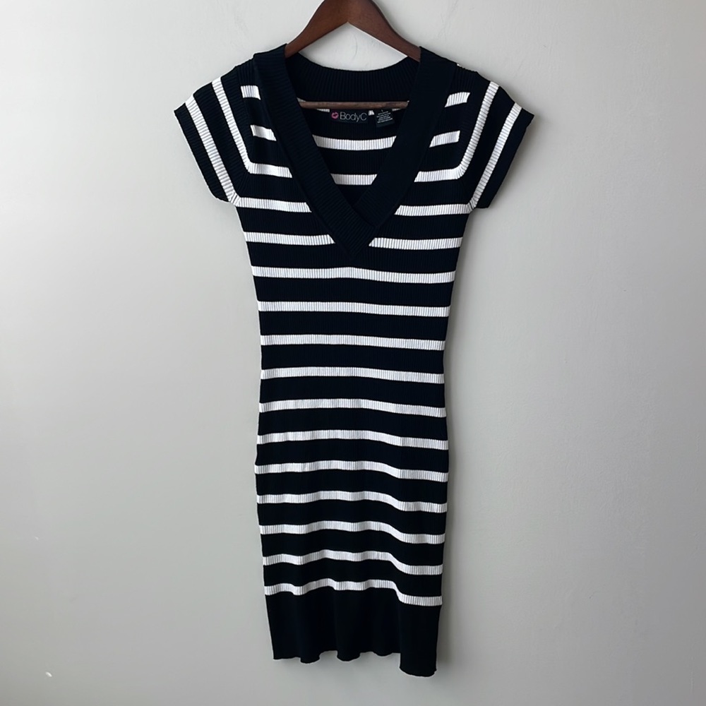 Knit striped stretchy comfortable sweater dress women size large